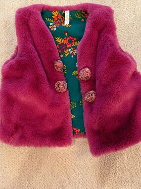 Matilda Jane Plush Magenta Faux-Fur Vest with Floral Lining